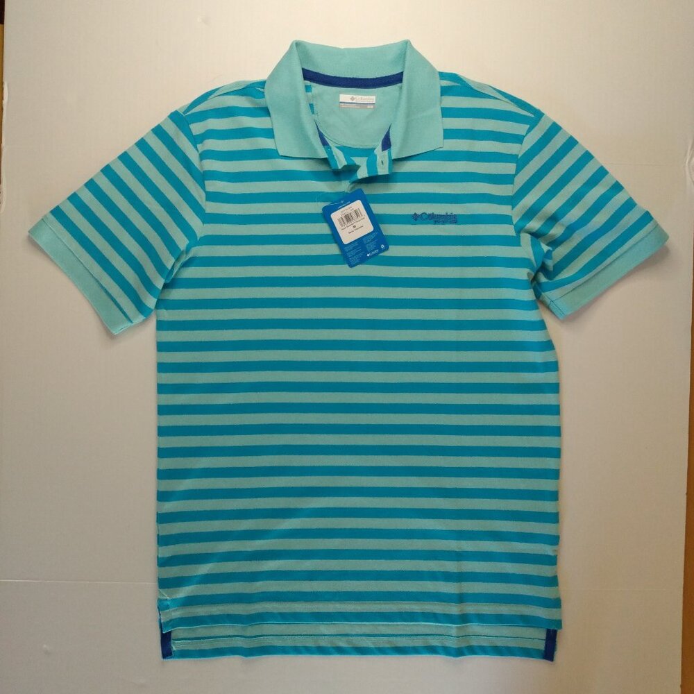 Columbia PFG Super Bonefish Pique Polo Shirt Mens Medium Fishing Golf Stripe